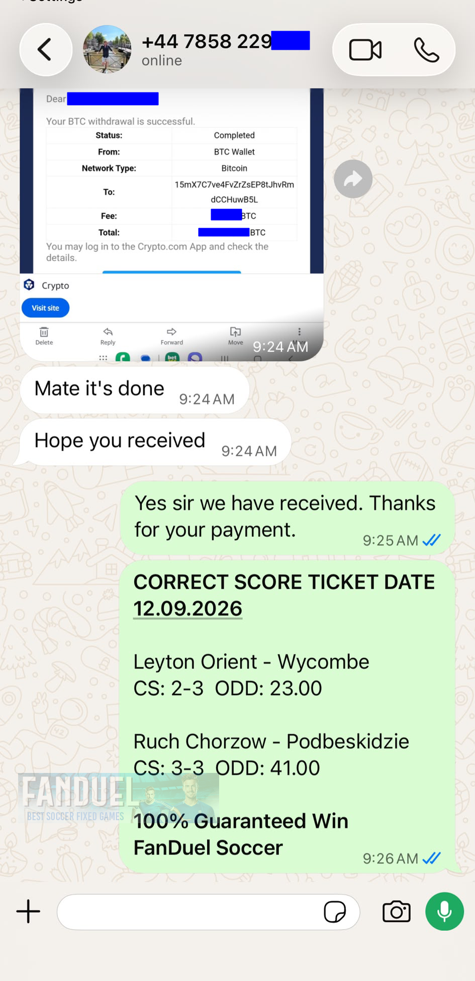 fixed correct score ticket whatsapp proof 12.09.2026