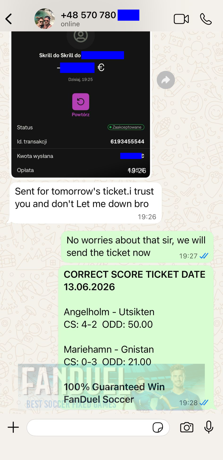 fixed correct score ticket whatsapp proof 13.06.2026