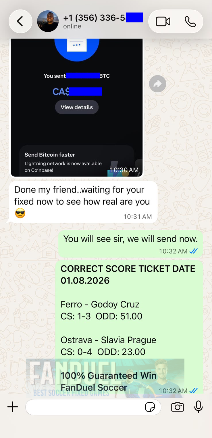 fixed correct score ticket whatsapp proof 01.08.2026