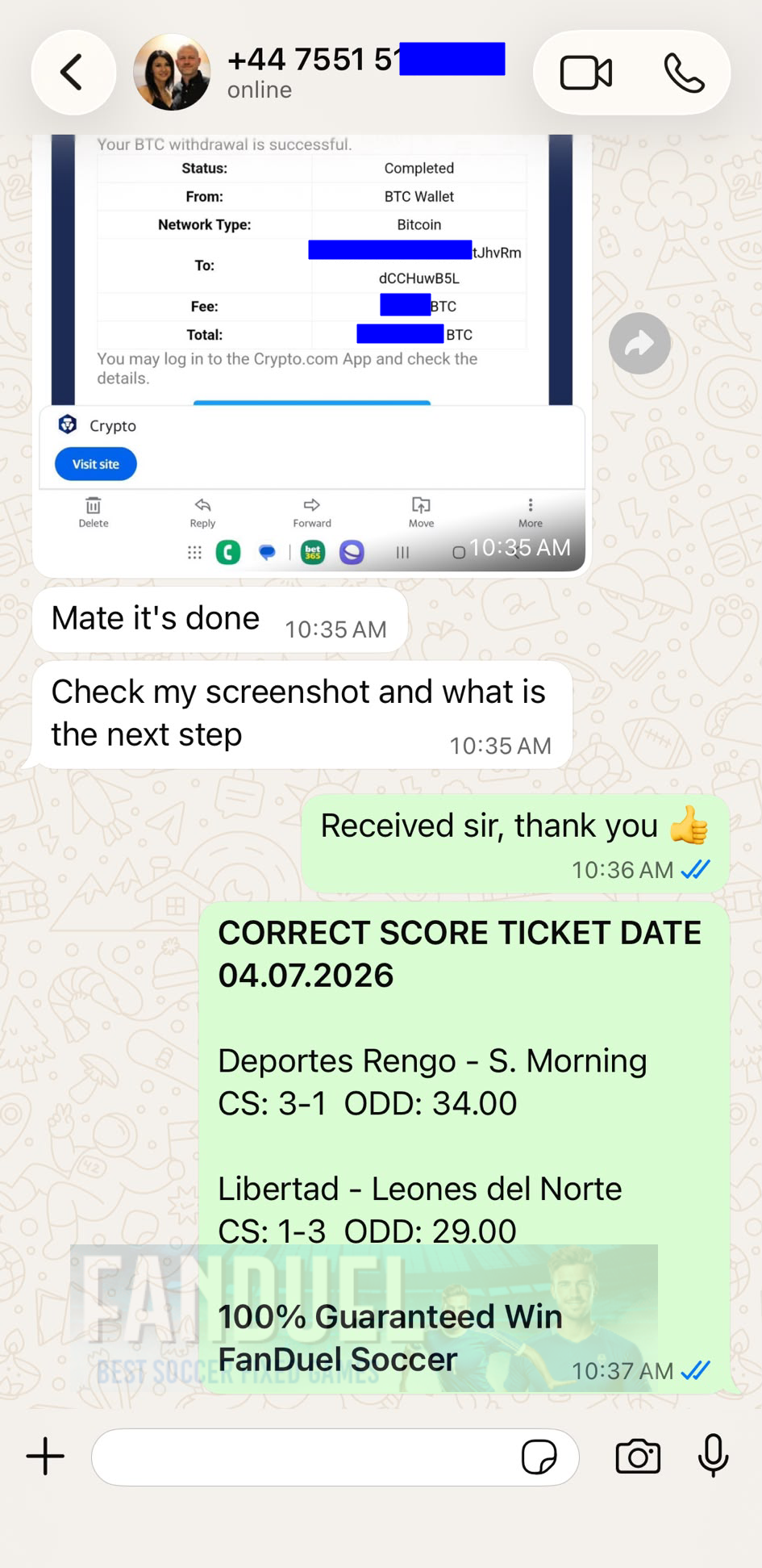 fixed correct score ticket whatsapp proof 04.07.2026