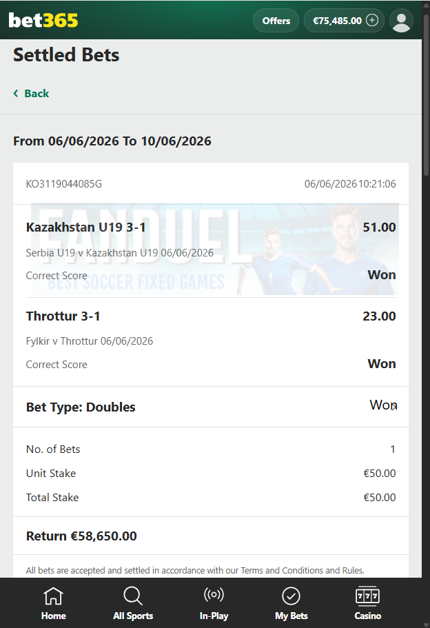 Correct Score Fixed Matches Bet365 Proof 06.06.2026