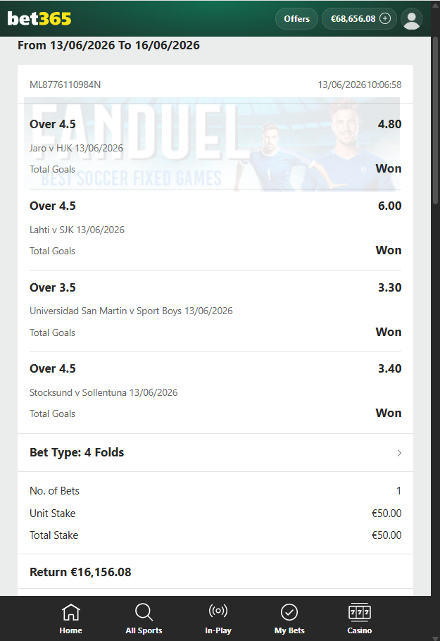 Over/Under Fixed Matches Bet365 Proof 03.06.2026