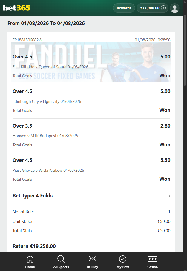 Over/Under Fixed Matches Bet365 Proof 01.08.2026