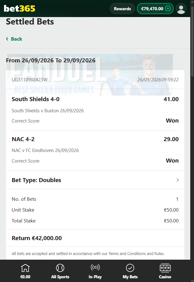 Correct Score Fixed Matches Bet365 Proof 26.09.2026