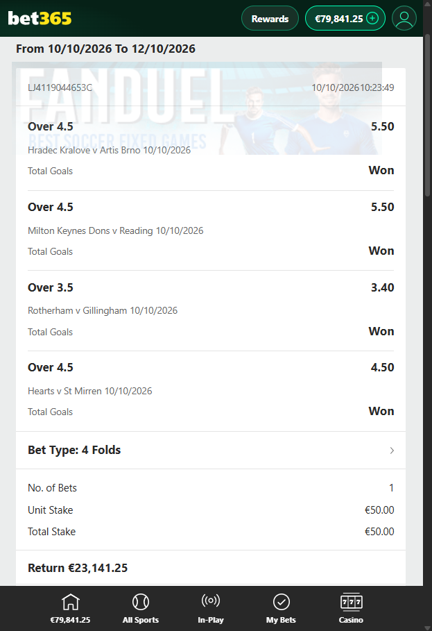 Over/Under Fixed Matches Bet365 Proof 10.10.2026