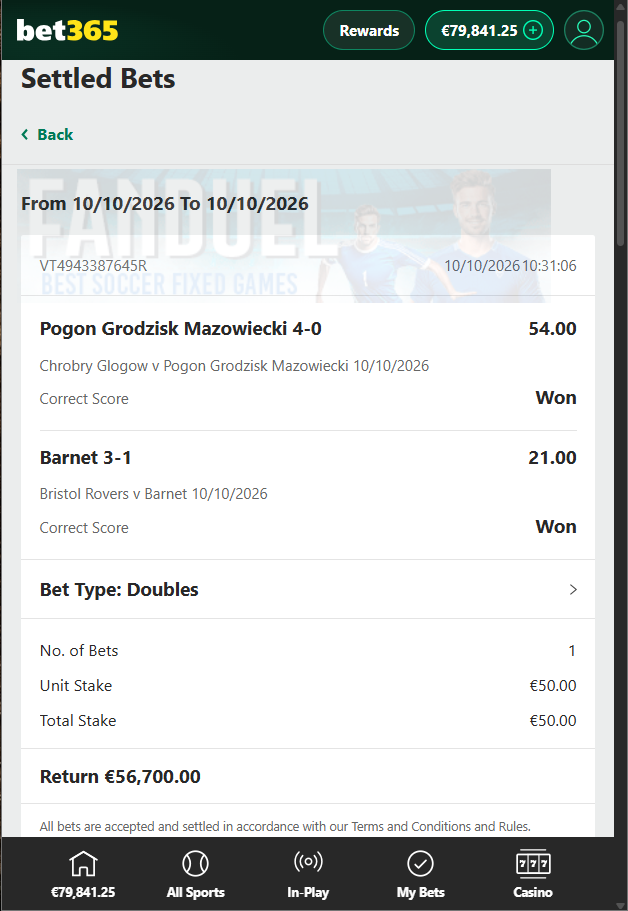 Correct Score Fixed Matches Bet365 Proof 10.10.2026