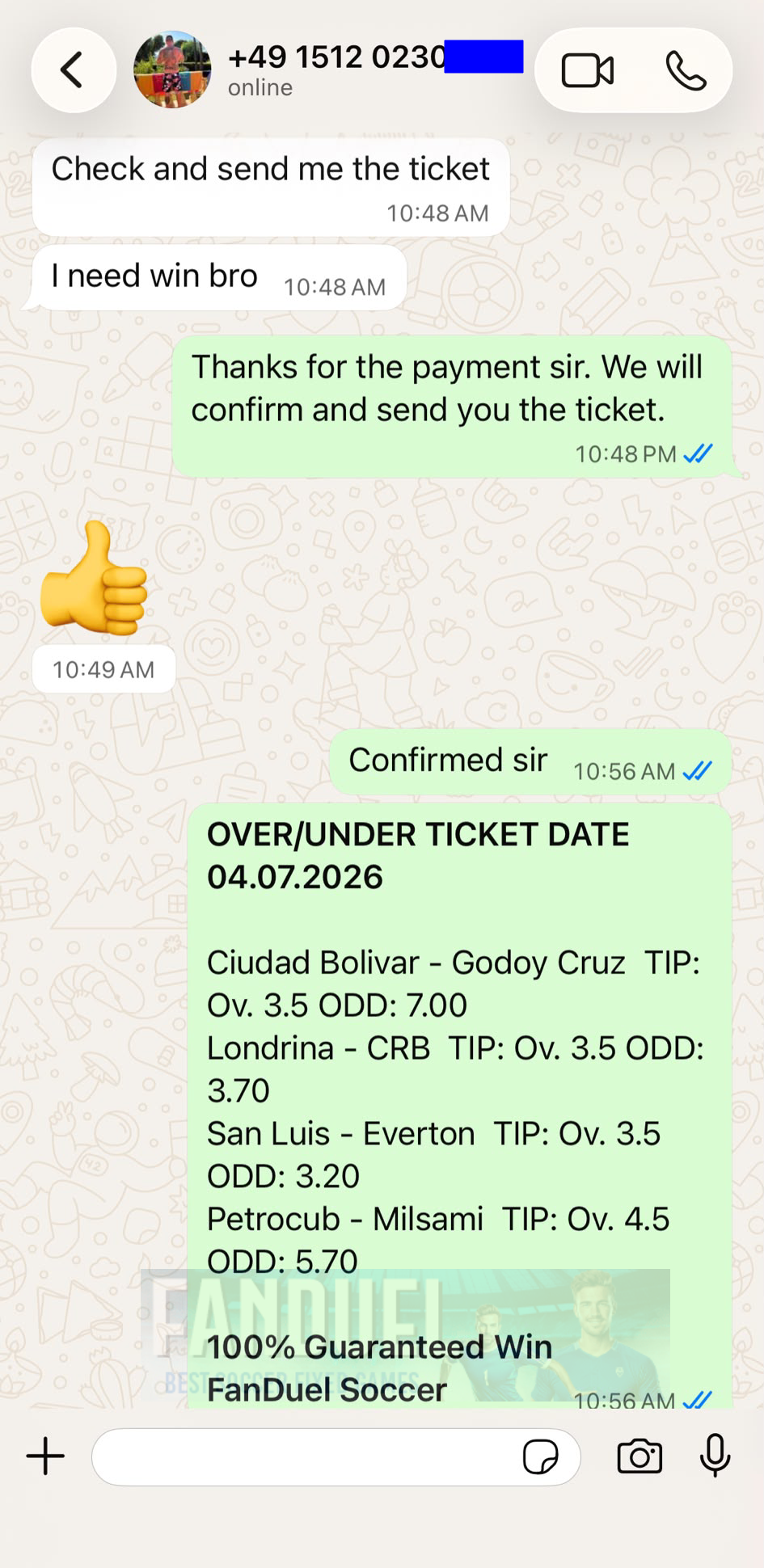 over under goals ticket whatsapp proof 13.06.2026